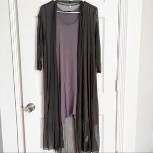 Vigorella | Dress And Beautiful Open Mesh Long Cardigan Duo Set